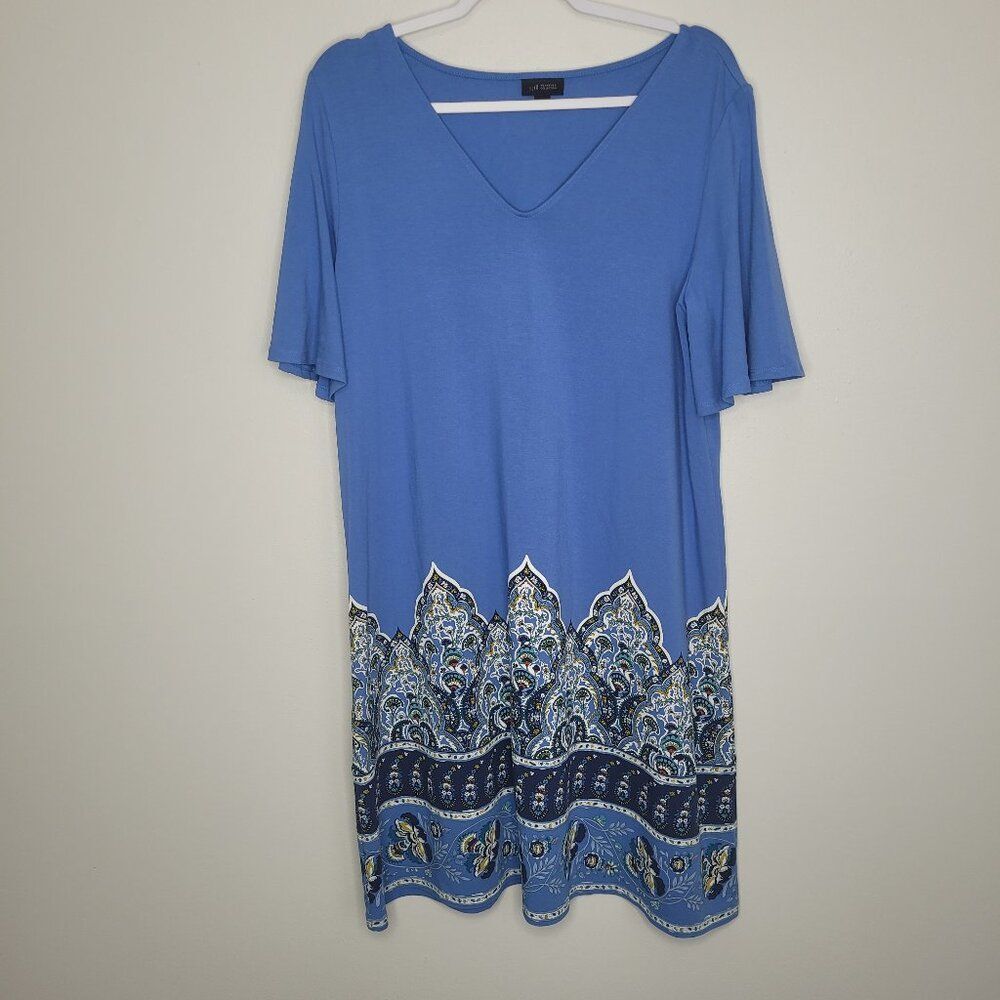 J. Jill Wearever Collection Blue Paisley A-Line Dress Vacation Stretch size L